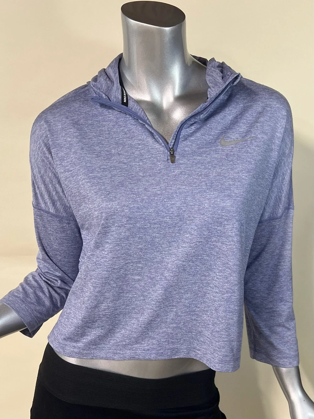Nike Dri Fit Running Women’s Small Crop Hoodie Athletic Top Half Sleeve Blue